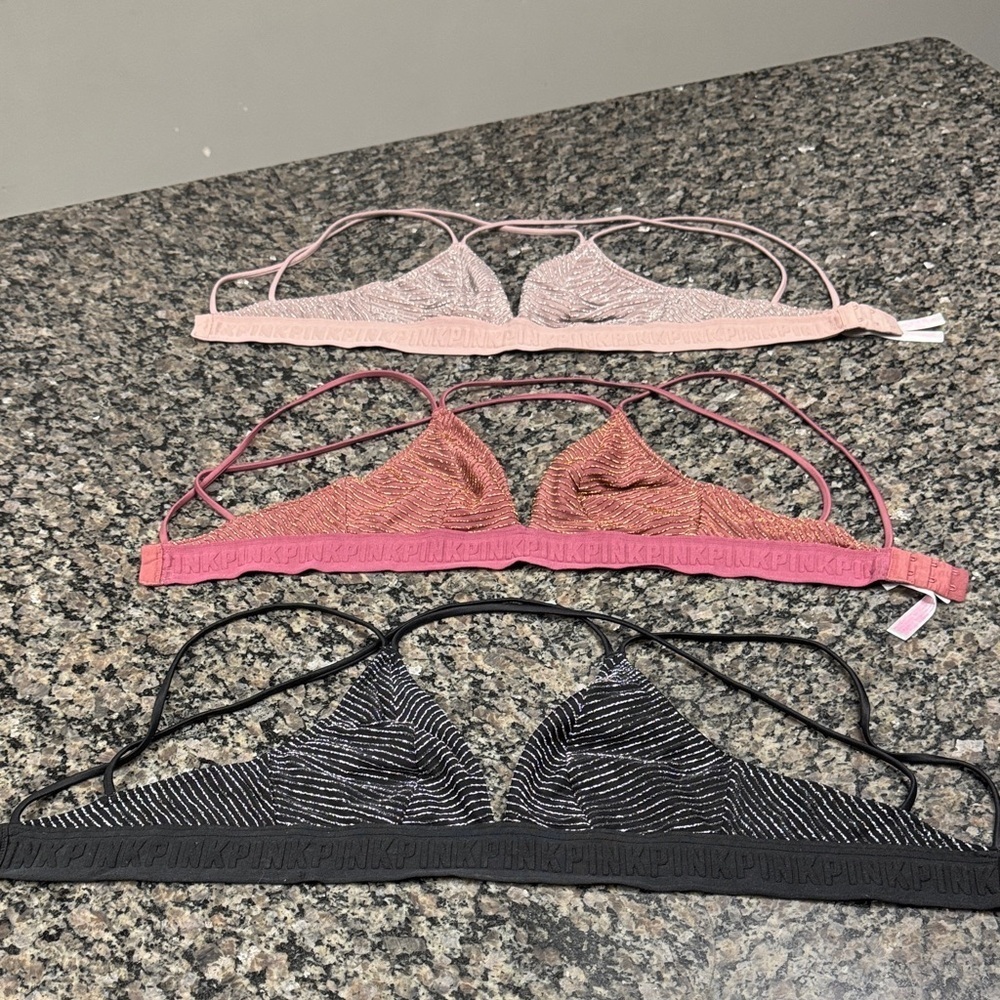 PINK Victoria's Secret metallic Bralette Bundle GUC S